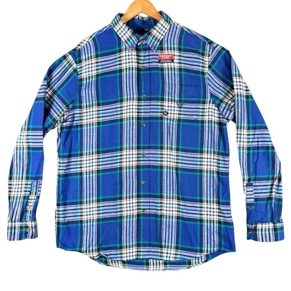 Chaps Sz XL Mens Cotton Blue Plaid Button Front Performance Flannel Shirt NWOT